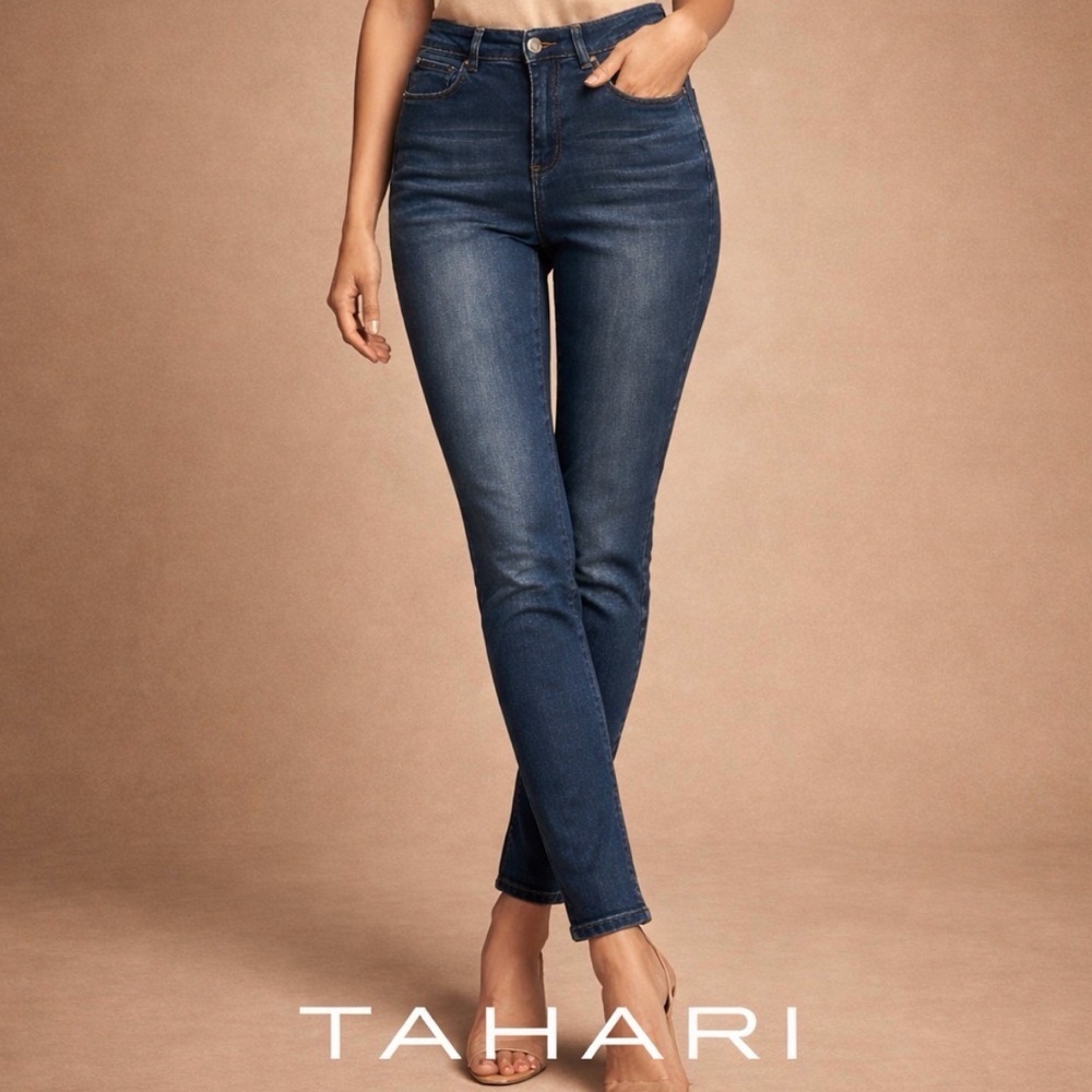 Tahari Women's Mid Rise Dark Blue Skinny Jeans Stretch Denim Size 10